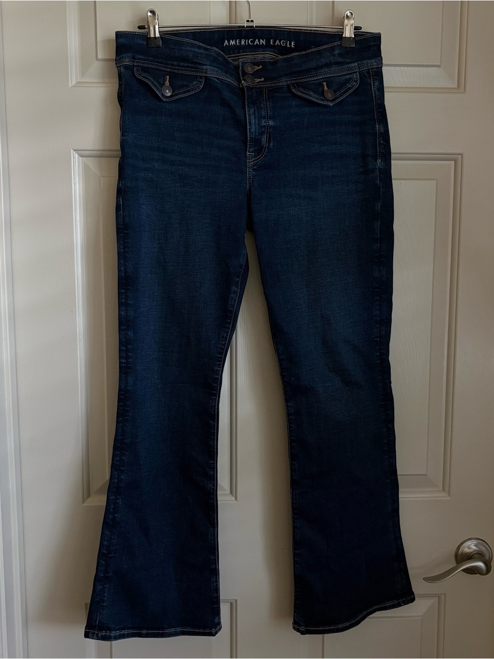 AR Dark Wash Bootcut Kick Flare Stretch Jeans Retro Y2K Indie Sleaze10 Short - Picture 4 of 13